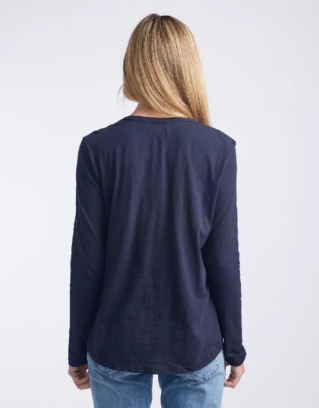 Original Round Neck Long Sleeve T-Shirt - Navy