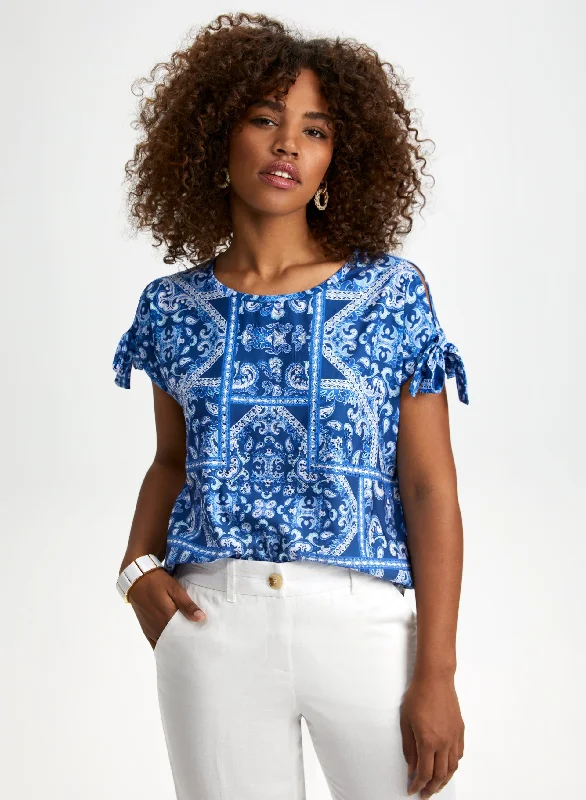 Paisley Print Tie Sleeve Tee