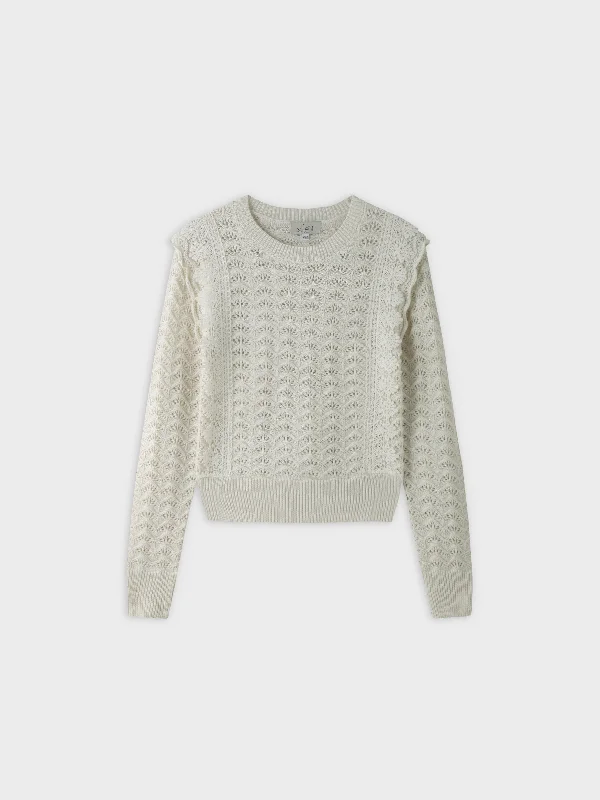 Pointelle Lace Trim Sweater-Cream/Gold