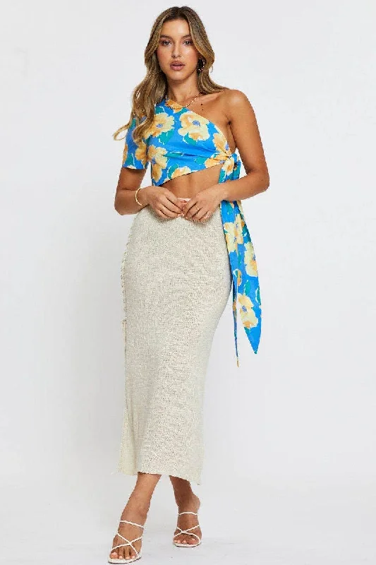 Print Crop Top Â  One Shoulder