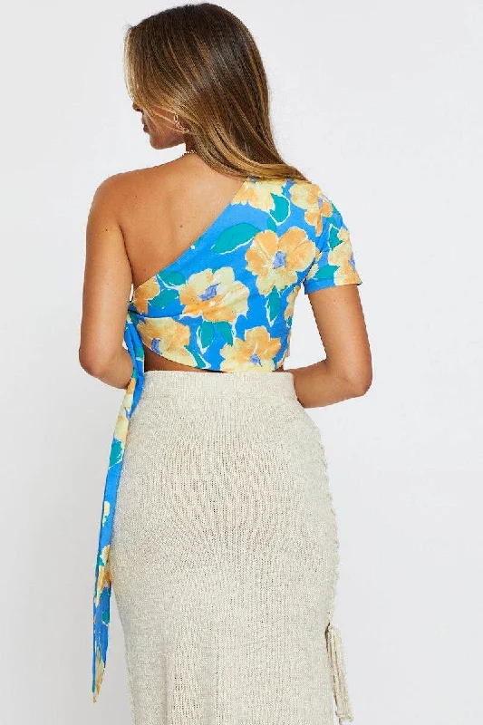 Print Crop Top Â  One Shoulder