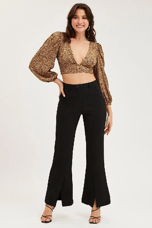 Print Crop Top Long Sleeve