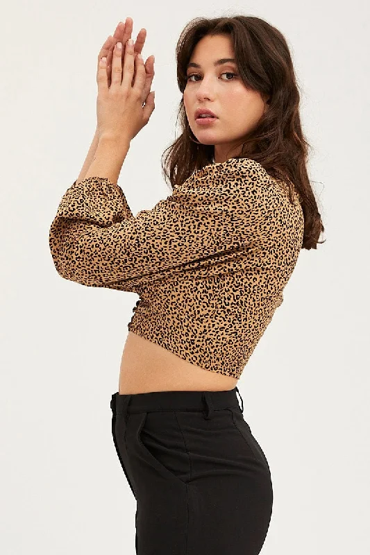 Print Crop Top Long Sleeve