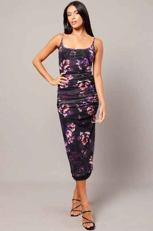 Purple Floral Bodycon Dress Ombre Singlet Maxi