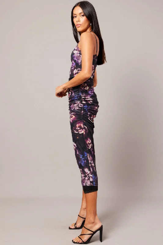 Purple Floral Bodycon Dress Ombre Singlet Maxi