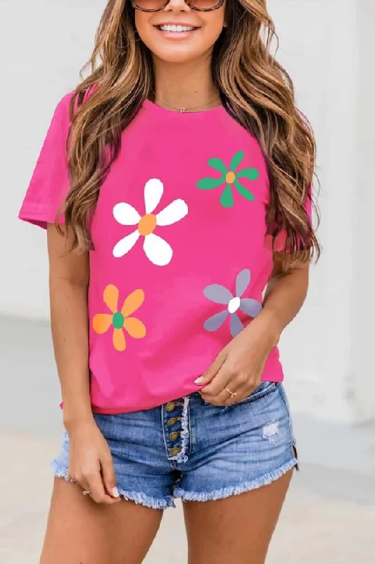 Rose Red Summer Flower Print Fashion Tee