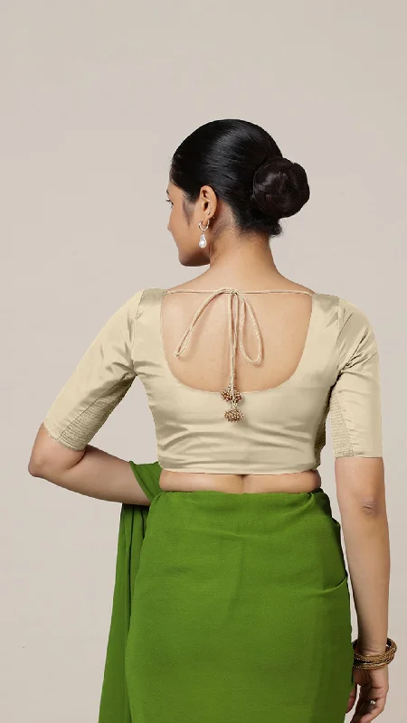 Anisha x Rozaana | Elbow Sleeves Saree Blouse in Cream