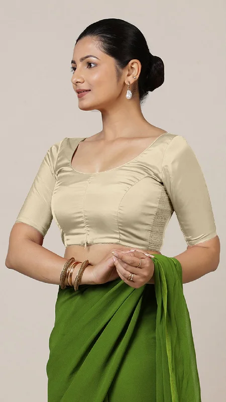 Anisha x Rozaana | Elbow Sleeves Saree Blouse in Cream