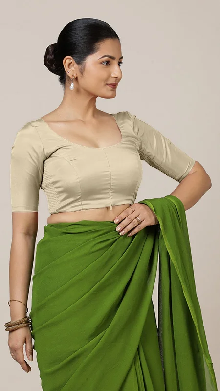 Anisha x Rozaana | Elbow Sleeves Saree Blouse in Cream