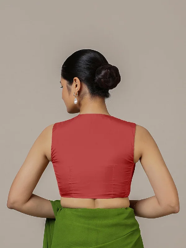 Veena x Rozaana | Sleeveless Saree Blouse in Crimson Red