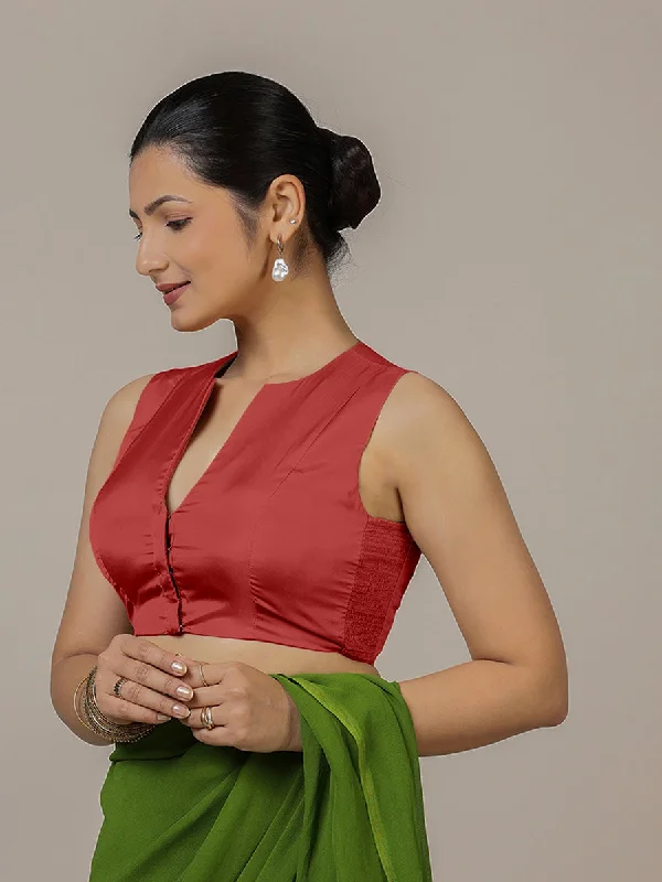 Veena x Rozaana | Sleeveless Saree Blouse in Crimson Red