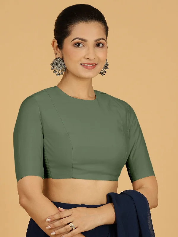 Amisha x Rozaana | Elbow Sleeves Saree Blouse in Hunter Green