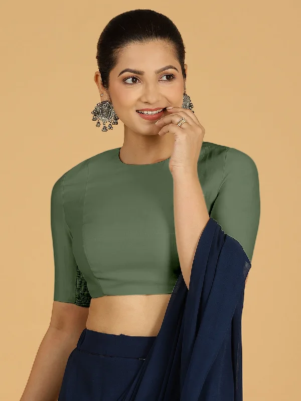 Amisha x Rozaana | Elbow Sleeves Saree Blouse in Hunter Green