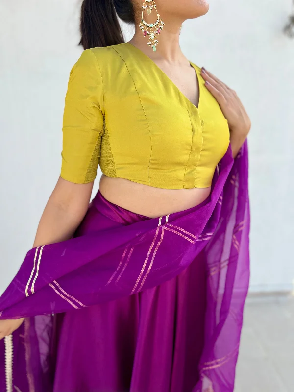 Begum x Rozaana | Elbow Sleeves Saree Blouse in Lemon Yellow