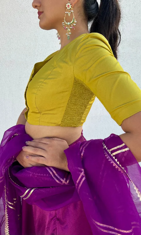 Begum x Rozaana | Elbow Sleeves Saree Blouse in Lemon Yellow