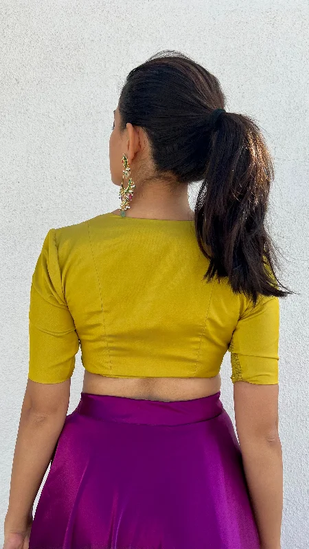 Begum x Rozaana | Elbow Sleeves Saree Blouse in Lemon Yellow