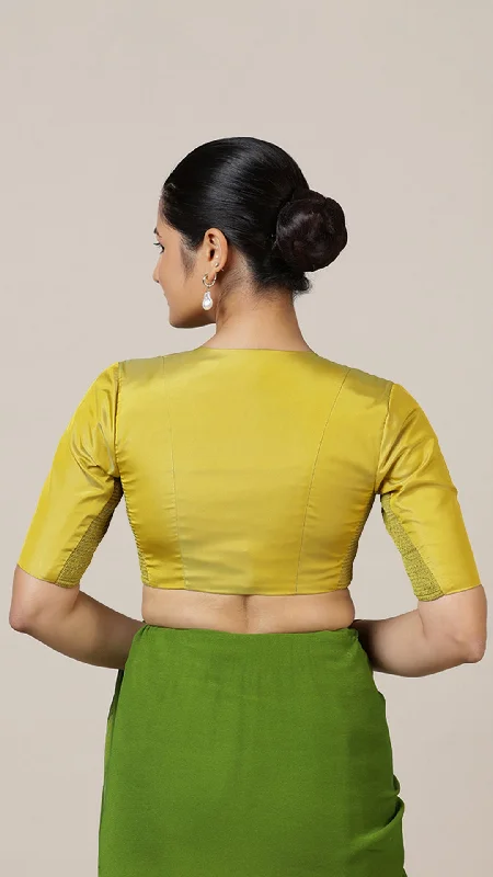 Begum x Rozaana | Elbow Sleeves Saree Blouse in Lemon Yellow