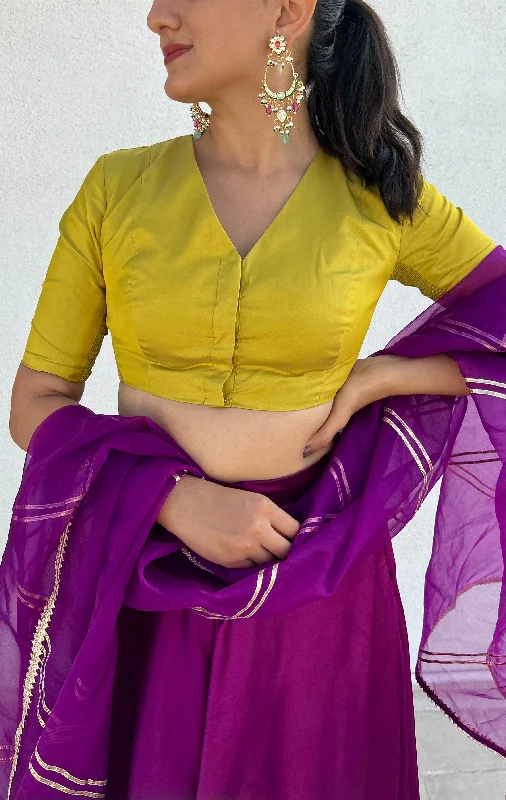 Begum x Rozaana | Elbow Sleeves Saree Blouse in Lemon Yellow