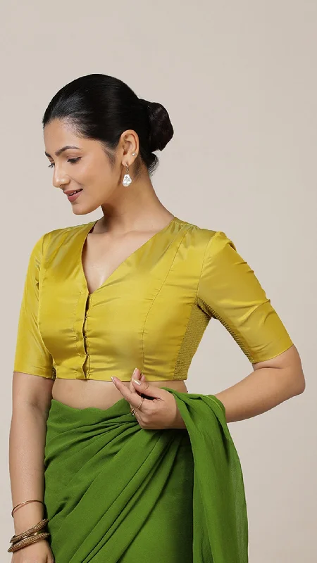 Begum x Rozaana | Elbow Sleeves Saree Blouse in Lemon Yellow