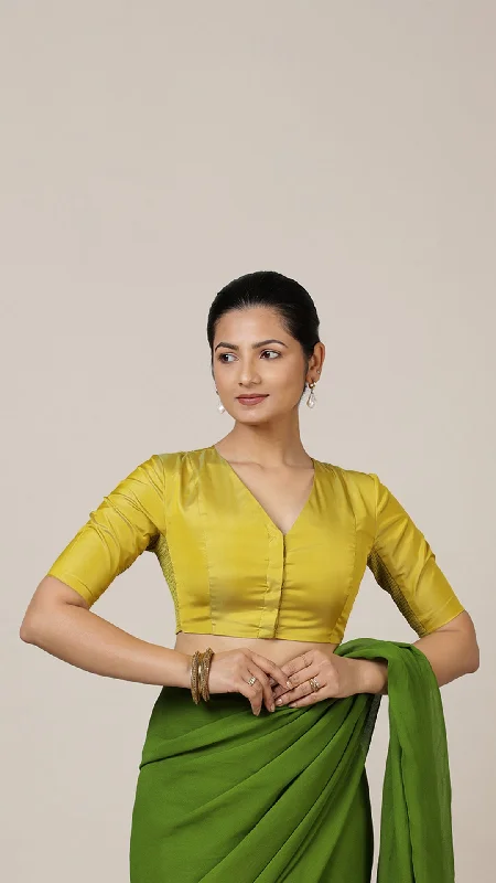 Begum x Rozaana | Elbow Sleeves Saree Blouse in Lemon Yellow