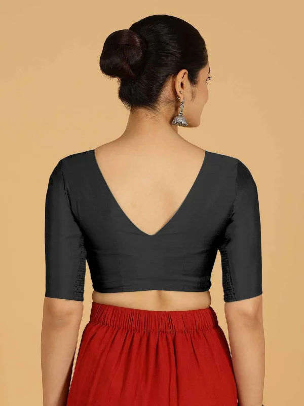 Shabana x Rozaana | Elbow Sleeves Saree Blouse in Raven Black