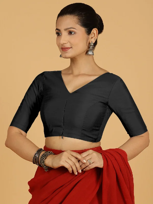 Shabana x Rozaana | Elbow Sleeves Saree Blouse in Raven Black