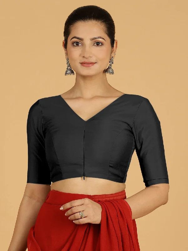 Shabana x Rozaana | Elbow Sleeves Saree Blouse in Raven Black