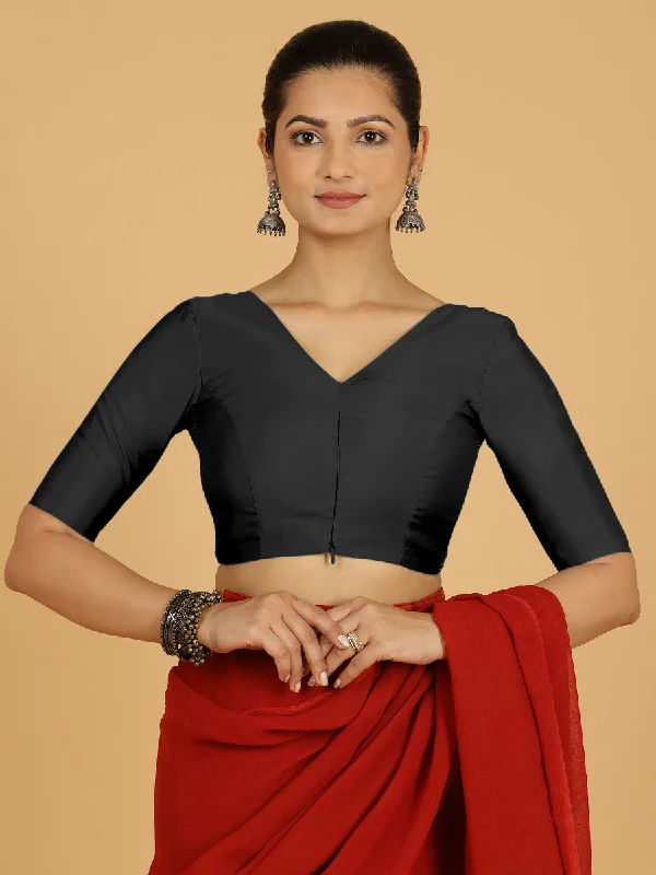 Shabana x Rozaana | Elbow Sleeves Saree Blouse in Raven Black