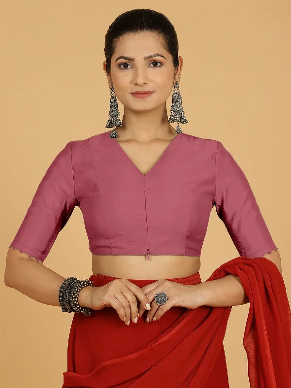 Divya x Rozaana | Elbow Sleeves Saree Blouse in Rose Pink