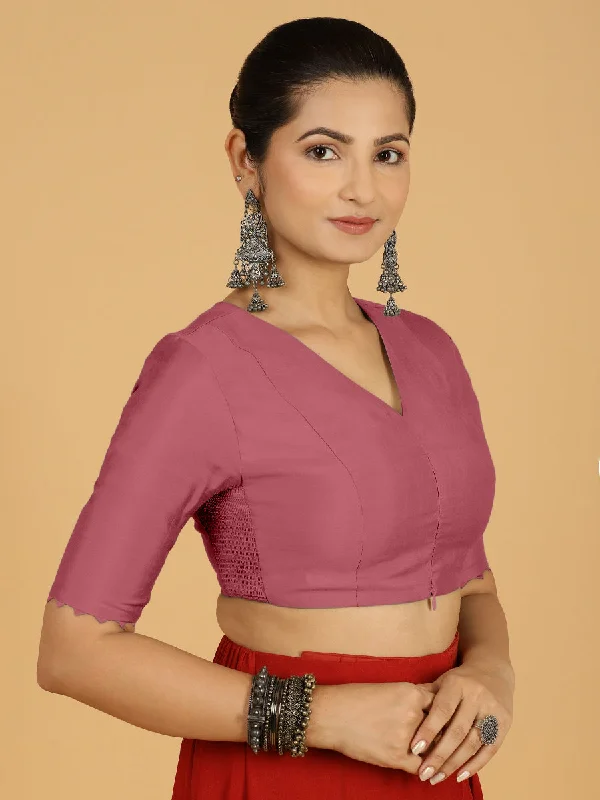 Divya x Rozaana | Elbow Sleeves Saree Blouse in Rose Pink