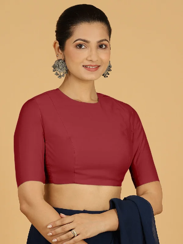 Amisha x Rozaana | Elbow Sleeves Saree Blouse in Scarlet Red