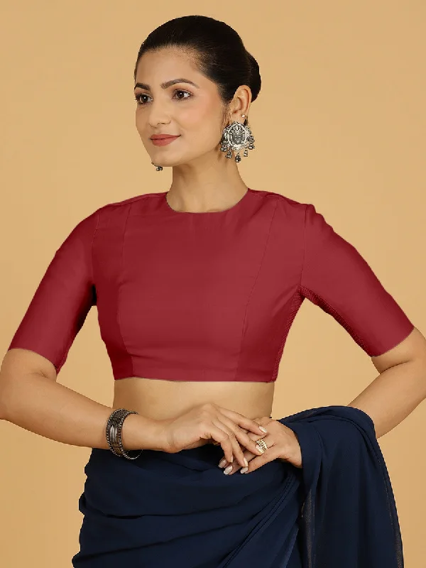 Amisha x Rozaana | Elbow Sleeves Saree Blouse in Scarlet Red