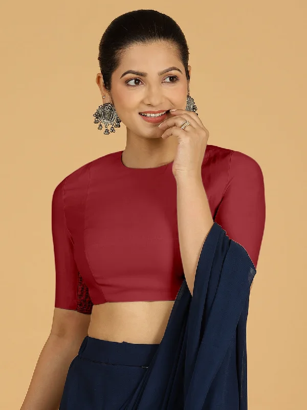 Amisha x Rozaana | Elbow Sleeves Saree Blouse in Scarlet Red