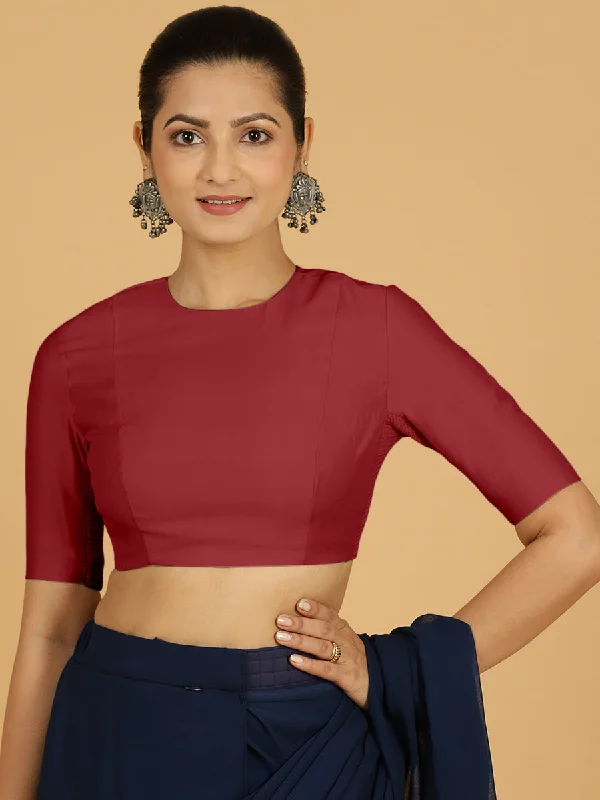 Amisha x Rozaana | Elbow Sleeves Saree Blouse in Scarlet Red