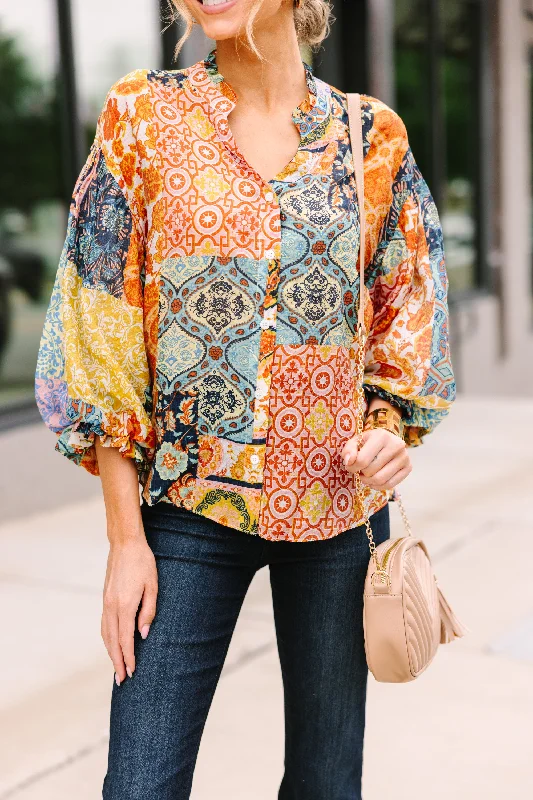 Fate: Soul Searching Mustard Yellow Mixed Print Blouse