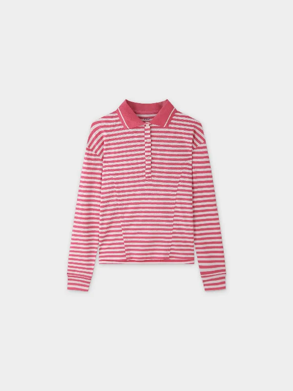 Striped Collar Tee-Pink/White