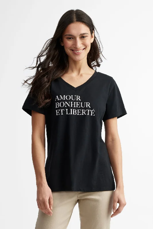 T-shirt col en V coupe semi-ajustée en coton, 2/30$ - Femme