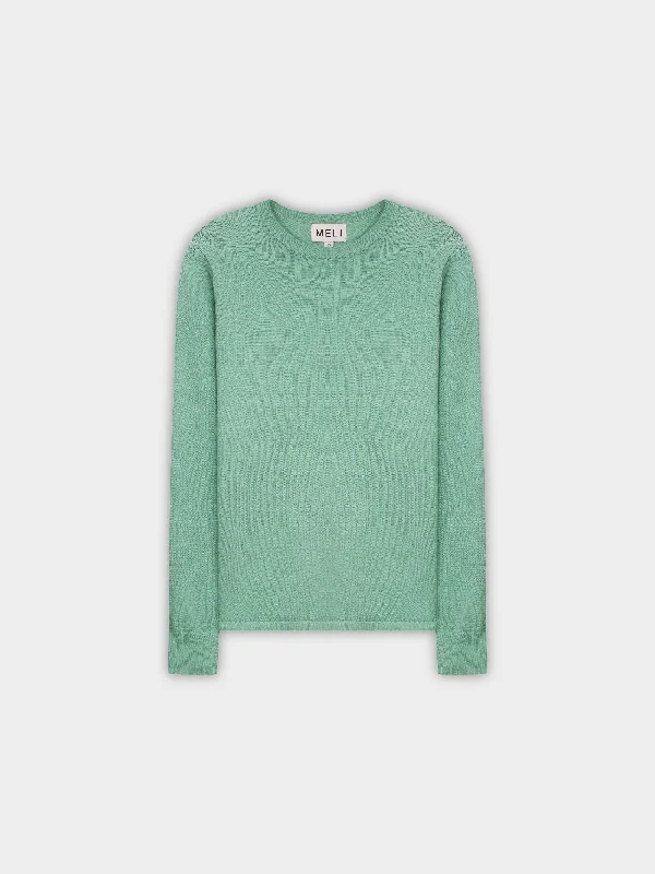 THIN KNIT CREW SWEATER-SAGE