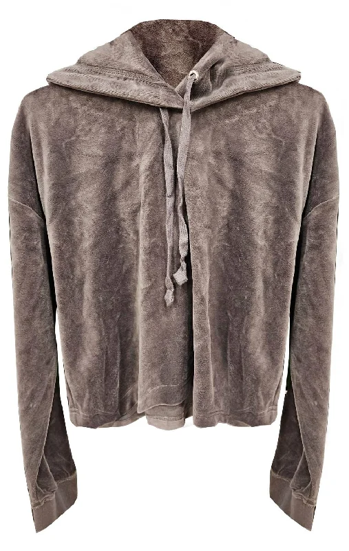 Top Hat Wildstyle Cropped Velour Hoodie Pullover In Gray