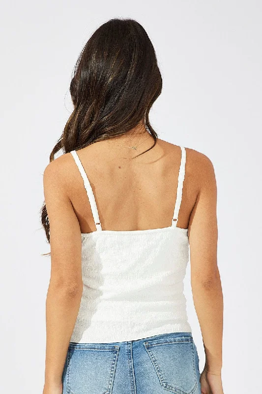 White Singlet Top Textured Cotton