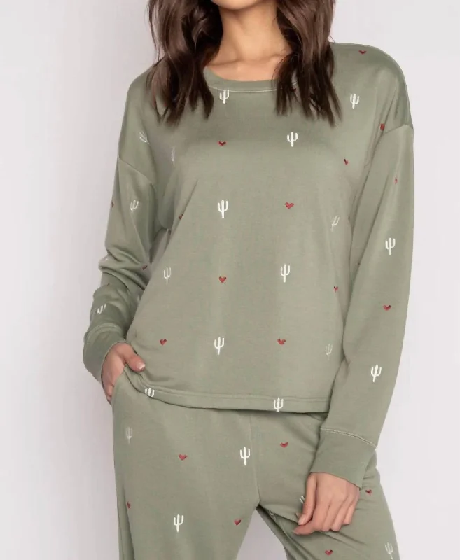 Wild Lands Cactus & Heart Top In Light Olive