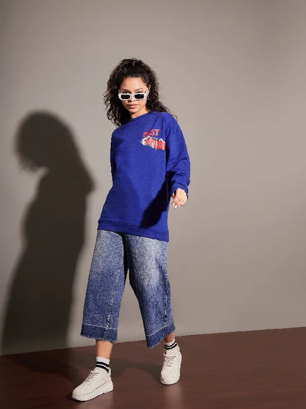 Women Royal Blue GOING NOWHERE Oversized Sweatshirt