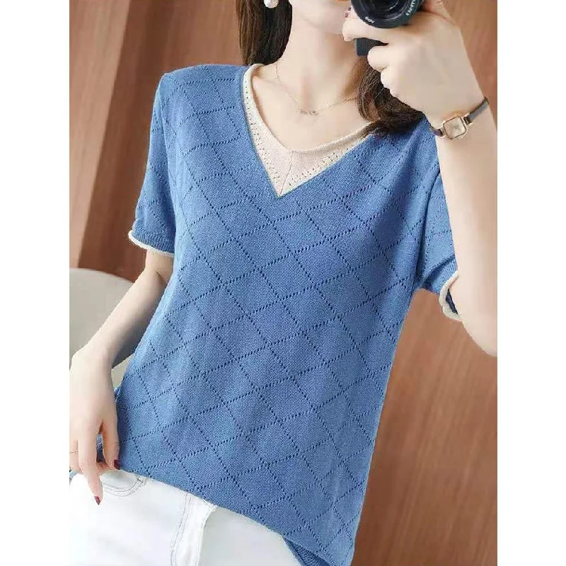 Women Short Sleeve Knitted Shirts & Tops