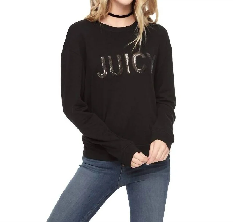 Women's Cotton Crew Neck Sweatshirt In Black