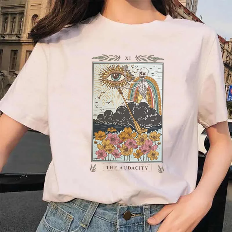 FashionSierra - Women's Tarot Card Flower Funny Time Ladies Cartoon Fashion Short Sleeve