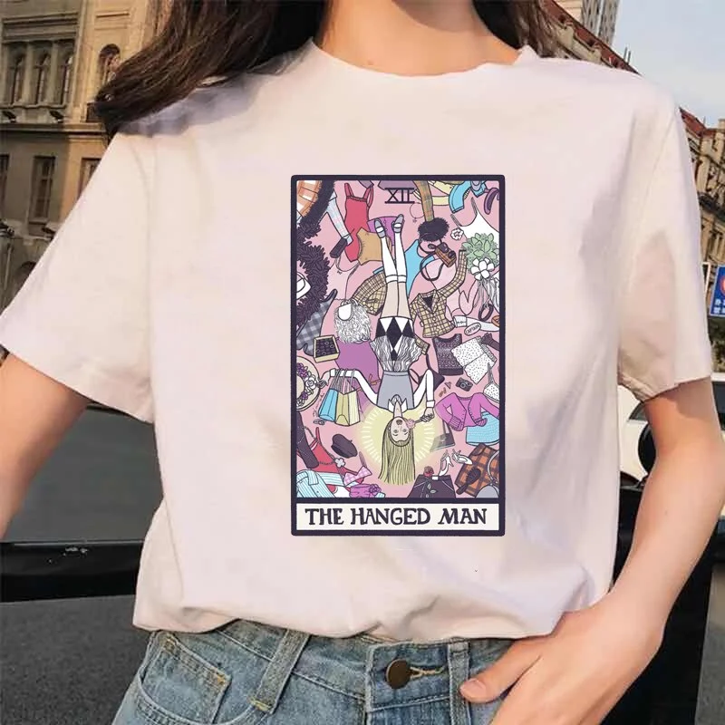 FashionSierra - Women's Tarot Card Flower Funny Time Ladies Cartoon Fashion Short Sleeve