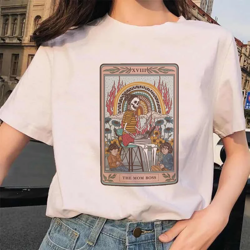 FashionSierra - Women's Tarot Card Flower Funny Time Ladies Cartoon Fashion Short Sleeve