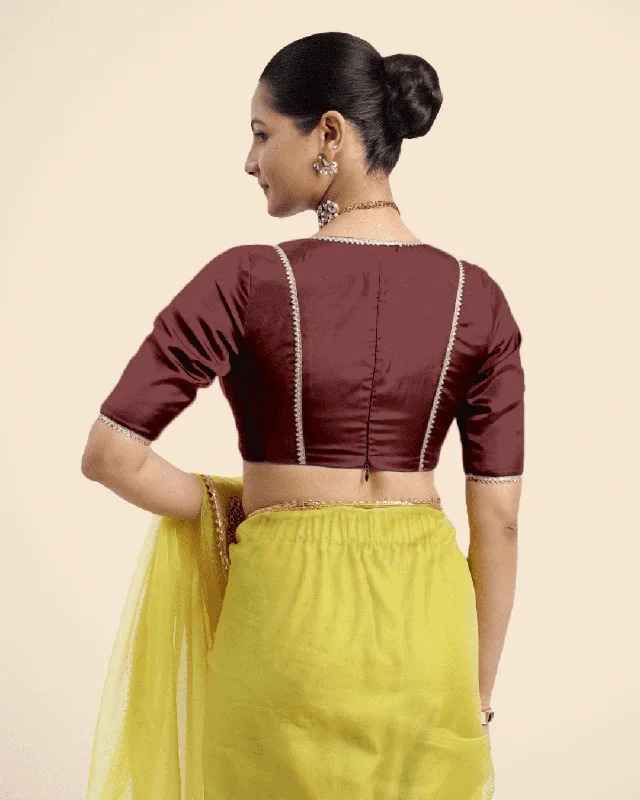 Zeenat x Tyohaar | Burgundy Saree Blouse w/ FlexiFit™ and Golden Gota Lace