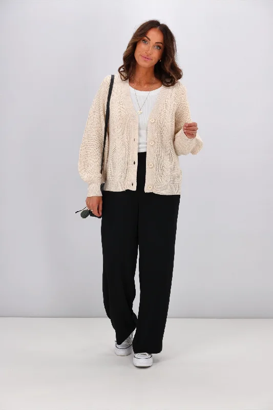 Alpine By Shine On Camille Merino Cable Knit Cardigan Oatmeal