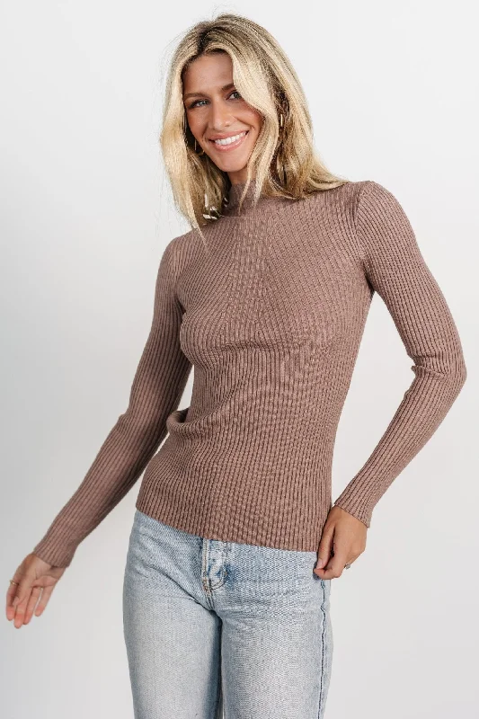 Ari Ribbed Long Sleeve Top | Mocha